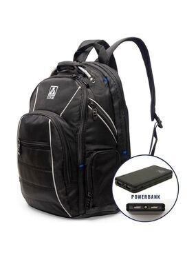 M-EDGE BLACK CARGO BACKPACK WITH RECHARGEABLE BATTERY & 17” LAPTOP POCKET NEW
